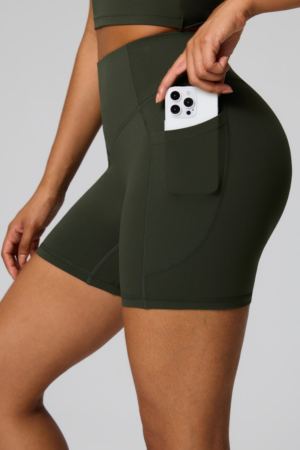 Women's High Waist Side Pocket Sculpting  Fit Yoga Shorts