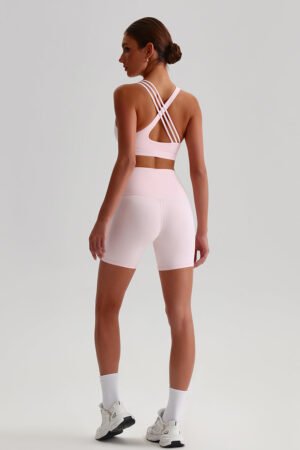 Women Naked Sensation Yoga Shorts Set: Cross-Back Bra + High-Waisted Sculpting Shorts