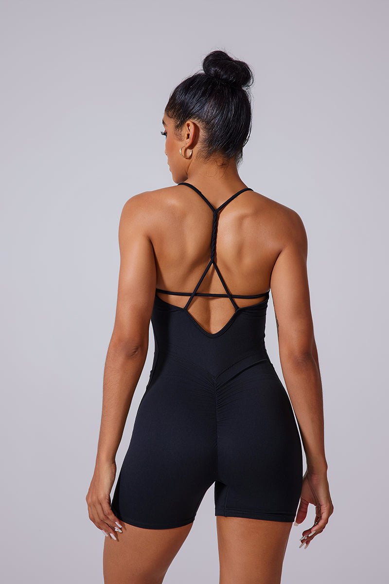 Women'S Twist Rope Knotted Backless Pleated V Waistline Shorts Bodysuit - Image 11