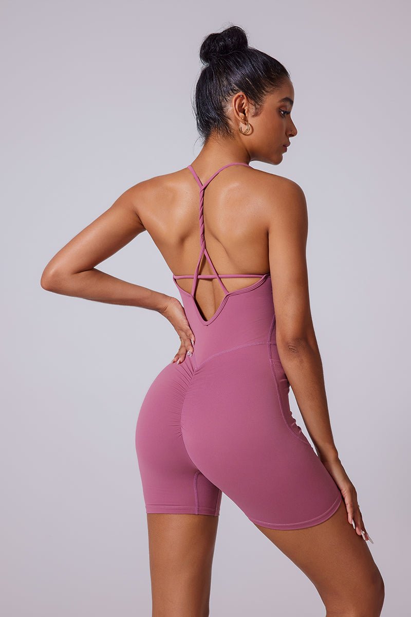 Women'S Twist Rope Knotted Backless Pleated V Waistline Shorts Bodysuit - Image 7