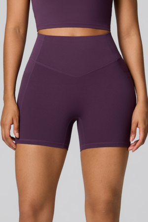 Women's High Waist Side Pocket Sculpting Fit Yoga Shorts