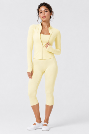 Women's Stand Collar Jacket & Capri Leggings Workout Sets