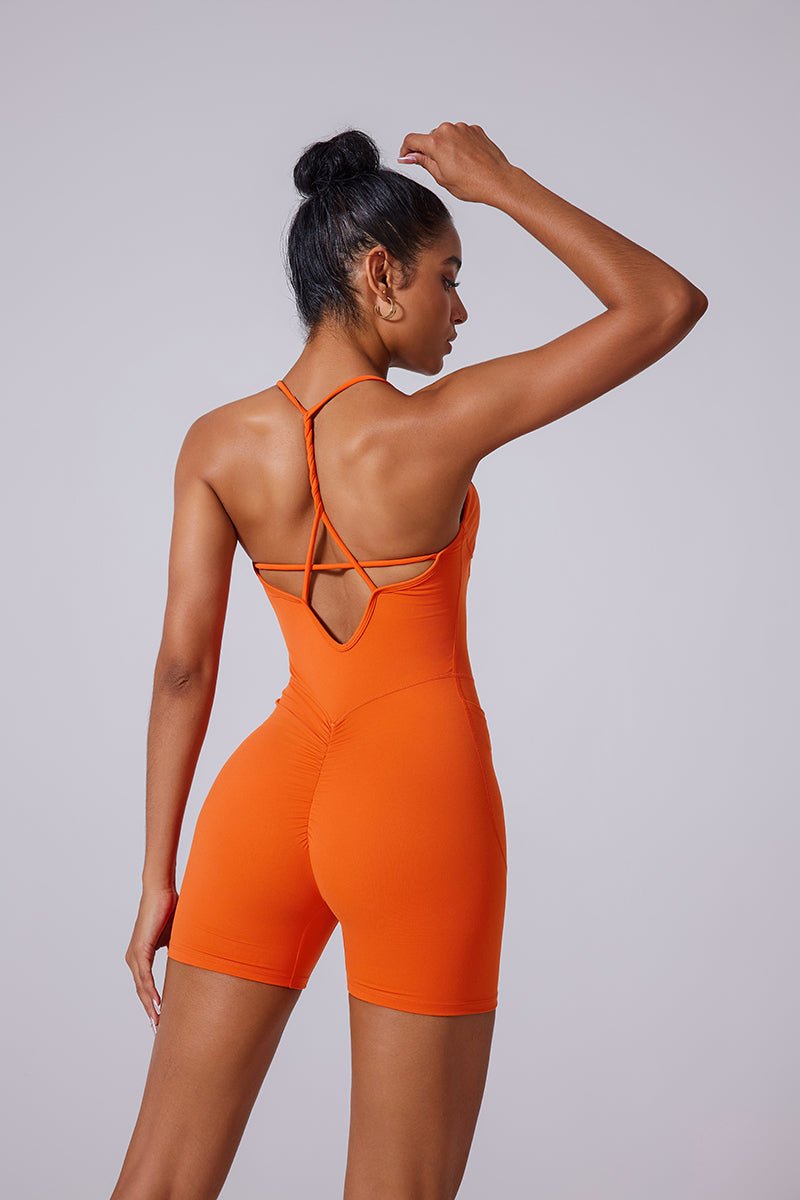 Women'S Twist Rope Knotted Backless Pleated V Waistline Shorts Bodysuit - Image 3