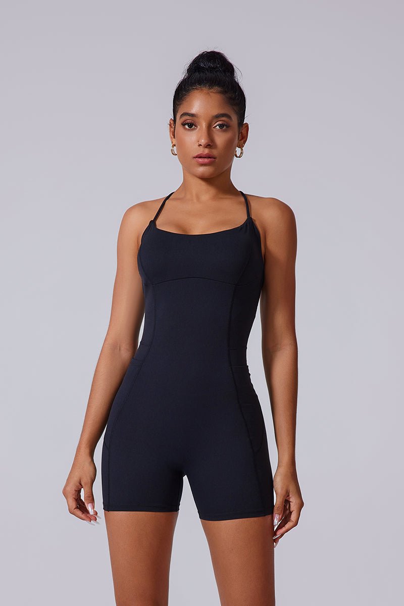Women'S Twist Rope Knotted Backless Pleated V Waistline Shorts Bodysuit - Image 12