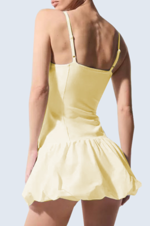 Women's Thin Strap Pleated Ruffle Hem Athletic Tennis Dress