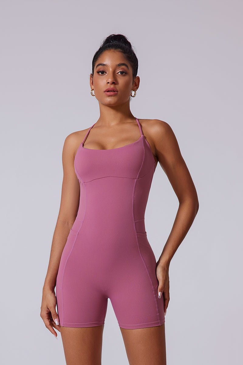 Women'S Twist Rope Knotted Backless Pleated V Waistline Shorts Bodysuit - Image 5
