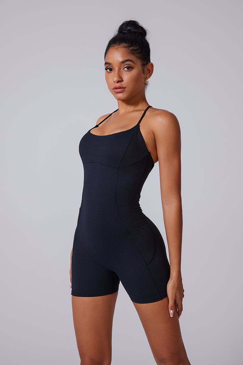 Women'S Twist Rope Knotted Backless Pleated V Waistline Shorts Bodysuit - Image 10