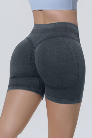 Women's Athletic Seamless Washed Pleated  Yoga Shorts