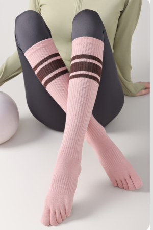 Women's Non-Slip Grip Sole Long Tube Sports Pilates Socks