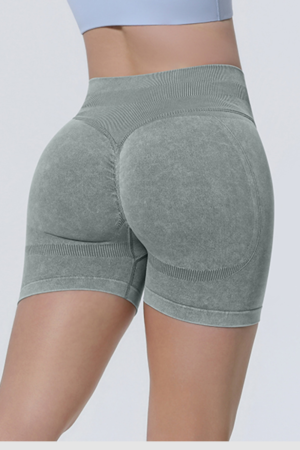 Women's Athletic Seamless Washed Pleated  Yoga Shorts