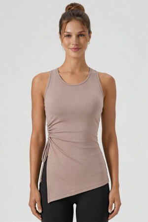 Women's Asymmetrical Ribbed Drawstring Longline Tank Top